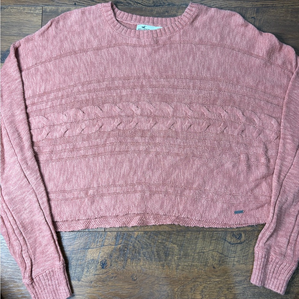 Hollister Dusty Rose pink Cable Knit Sweater cropped medium
